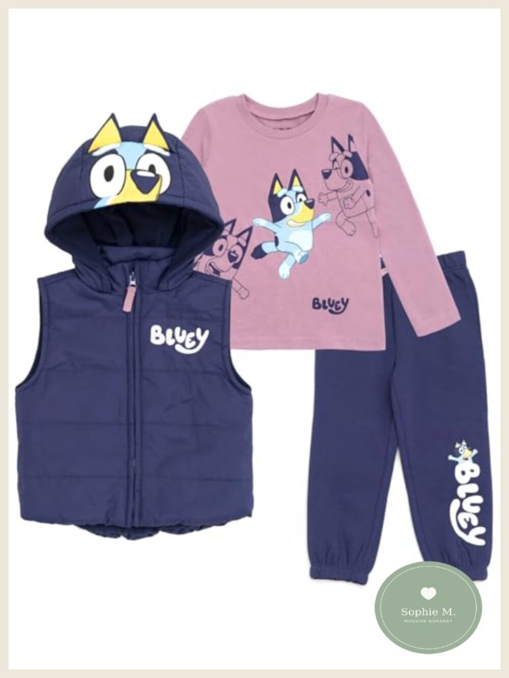 Girls 3-Piece Zip-Up Hooded Vest Tee & Fleece Jogger Pants Set